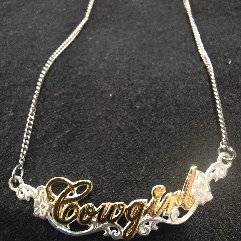 Montana Silversmiths Gold and Silver 'Cowgirl' Script Necklace
